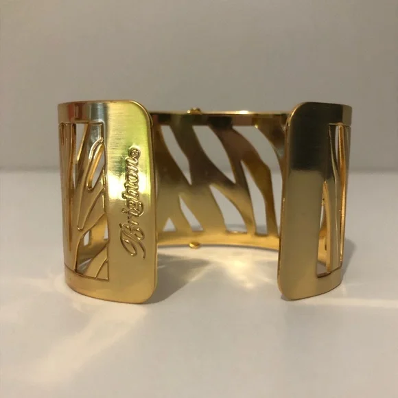 Brighton Christo Johannesburg Wide Gold Bangle Cutout Statement Cuff Bracelet - Picture 2 of 5